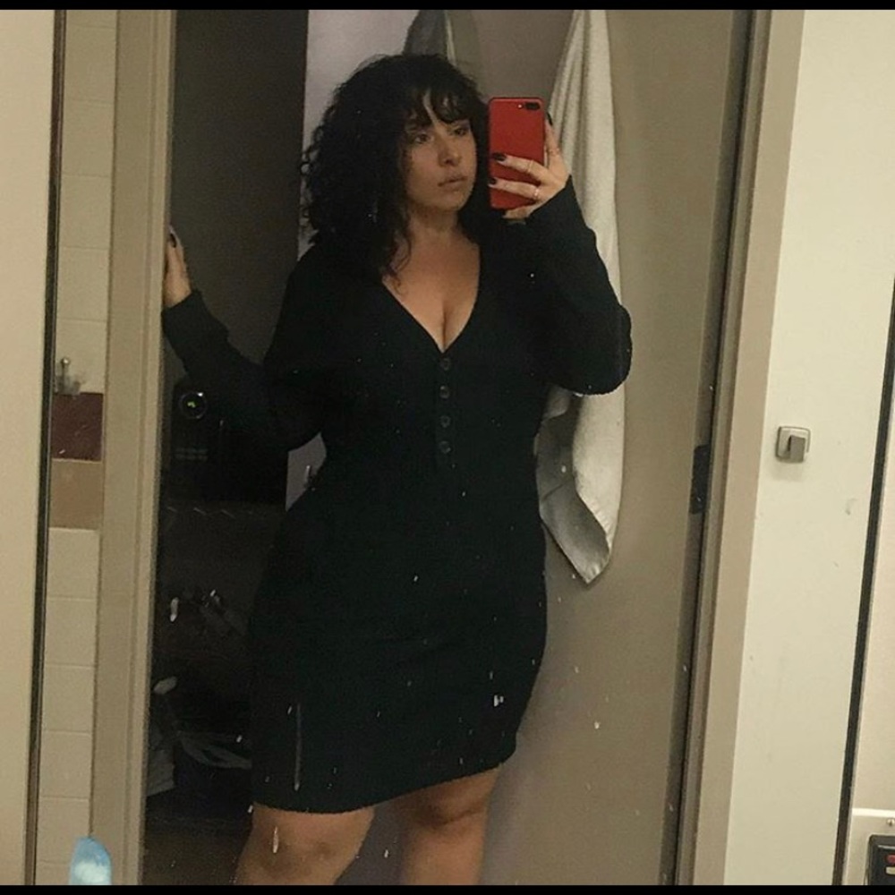 Forest Green Sweater dress with button detail